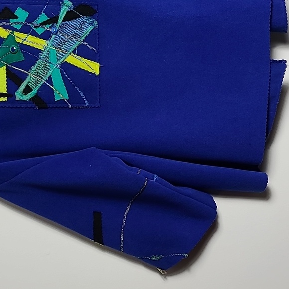 JUST BARB Heavy Weight Abstract Pattern Open Front One Pocket Cardigan Size L/XL - Picture 11 of 16